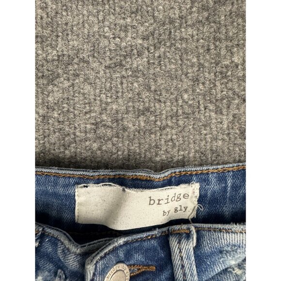 Bridge by Gly Hi Rise Flare Leg Jeans Women's 25 Distressed Blue Patchwork - Picture 2 of 16